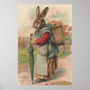 Poster Guarda-chuva pintada de ovo pintado a coelho da Pá