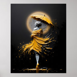 Poster Guarda-chuva Silhueta Amarela Impasto