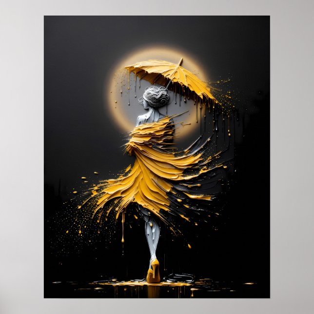 Poster Guarda-chuva Silhueta Amarela Impasto (Frente)