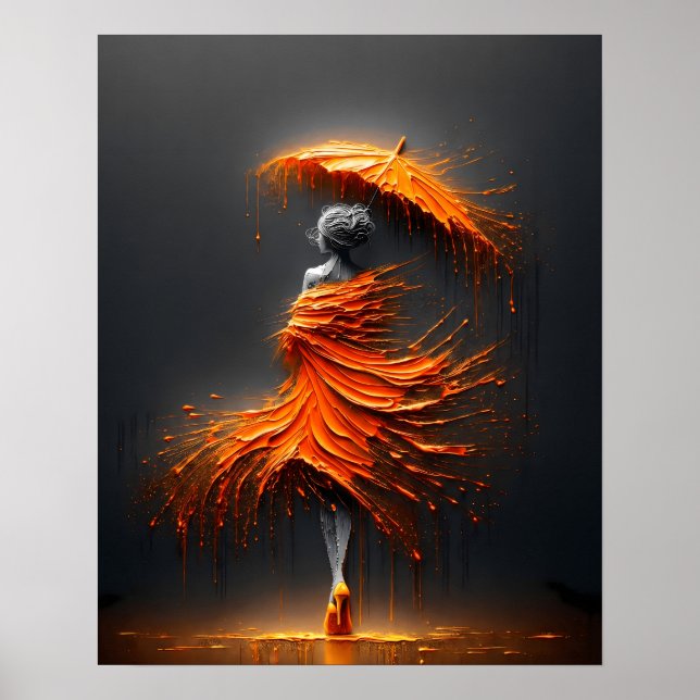 Poster Guarda-Chuva Silhueta Laranja Impasto (Frente)