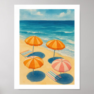 Poster Guarda-chuvas de Praia Retro Litoral Verão