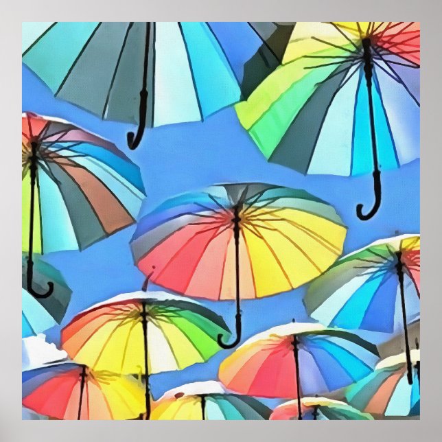Poster Guarda-chuvas Multicoloridas Flutuantes Whimsical (Frente)