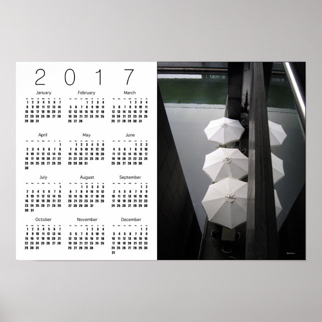 Póster Guarda-chuvas Paris Branco Cartaz de Calendário 20 (Frente)
