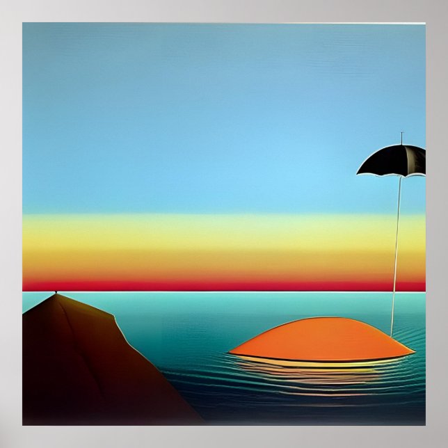 Poster Guarda-chuvas Solar pelo Mar Surreal (Frente)