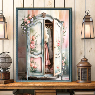 Poster guarda-roupa vintage shabby chic arte floral na pa