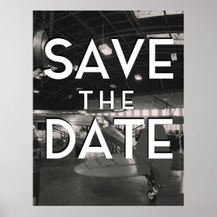Poster Guardar a data do hangar da aeronave de vintagem