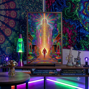 Póster Guardião Espiritual Visionário Neon Psicodélico
