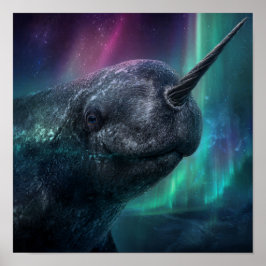 Poster Guardião Místico Narwhal - Noite Ártico Aurora