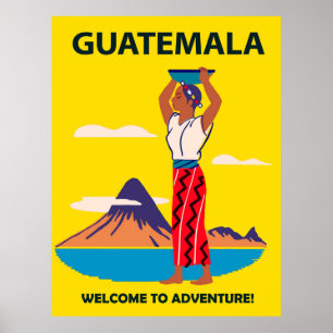 Poster Guatemala, mulher de fantasia popular com placa na
