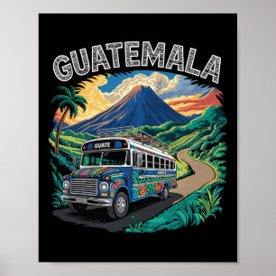 Poster Guatemala Ônibus de Frango Chapin Quetzal Antigua