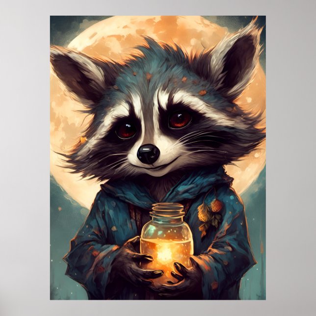 Poster Guaxinim Adorável Com uma Poção Mágica (Frente)