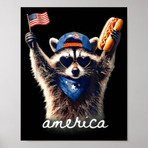 Poster Guaxinim Americano Feral Gráfico Engraçado do Dia 