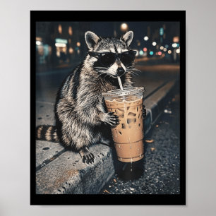 Poster Guaxinim Bebendo Café Gelado Meme Engraçado de Ani
