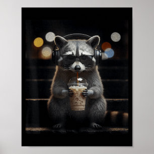 Poster Guaxinim bebendo café gelado meme engraçado de ani