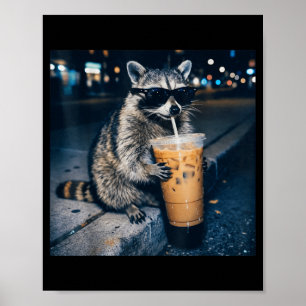 Poster Guaxinim bebendo café gelado meme engraçado de ani