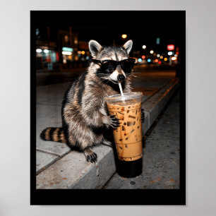 Poster Guaxinim bebendo café gelado meme engraçado de ani