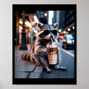Poster Guaxinim bebendo café gelado meme engraçado de ani