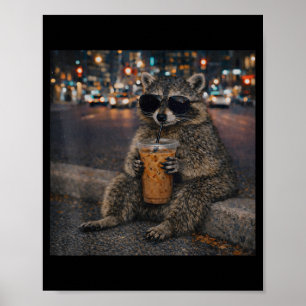 Poster Guaxinim bebendo café gelado meme engraçado de ani