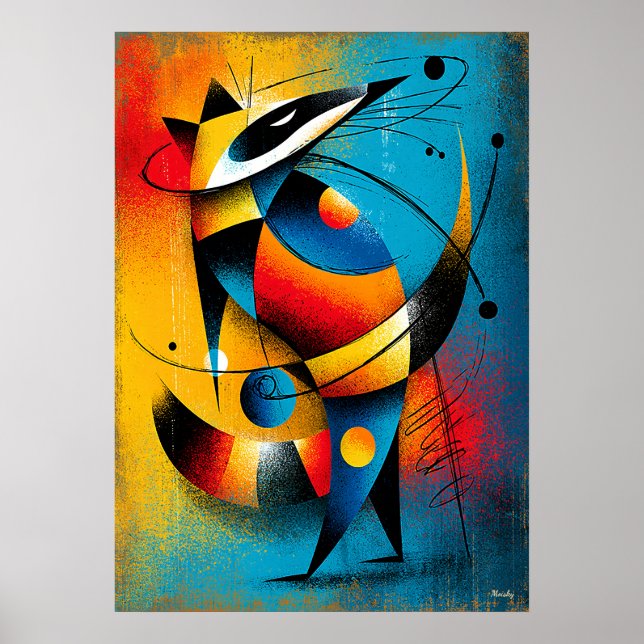 Poster Guaxinim Cósmico – Parede Geométrica Abstrata Mode (Frente)
