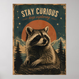 Poster Guaxinim Curioso Vintage 