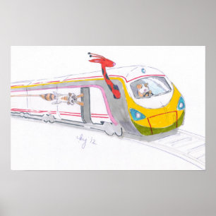 Póster Guaxinim do girafa da Guiné do trem de alta