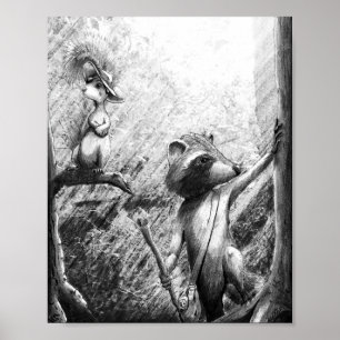 Poster Guaxinim e esquilo que caminham a arte (o trajeto)