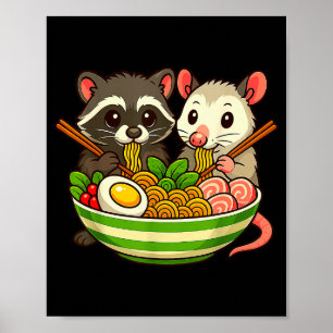 Poster Guaxinim e Gambá Comendo Macarrão Ramen