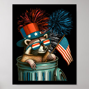 Poster Guaxinim engraçado 4 de julho Bandeira americana P