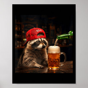 Poster Guaxinim engraçado bebendo cerveja patriótica 4 de