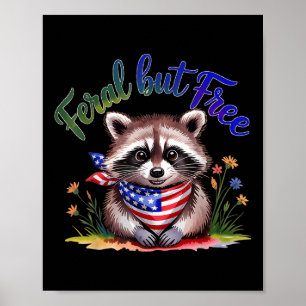 Poster Guaxinim Engraçado Feral Mas Livre 4 De Julho Femi
