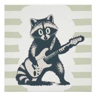 Póster Guaxinim Engraçado Tocando Guitarra Elétrica