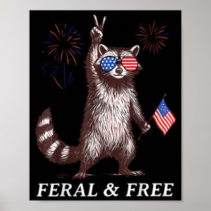 Poster Guaxinim Patriótico Engraçado Feral e 4 de Julho