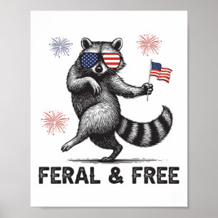 Poster Guaxinim Patriótico Feral Mas Livre Bandeira Dos E