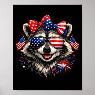 Poster Guaxinim patriótico laço engraçado da bandeira ame