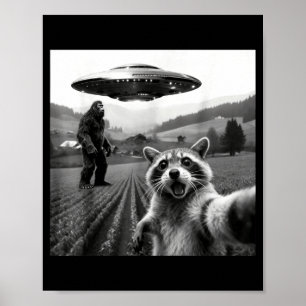 Poster Guaxinim Pé Grande Selfie Ovni Engraçado Guaxinim 