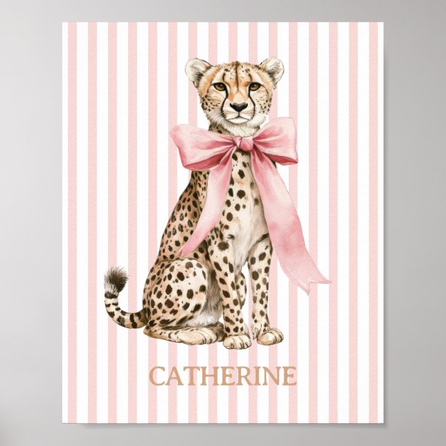 Poster Guepardo com Laço Rosa e Listras (Frente)