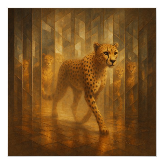 Póster Guepardo Dourado em um Labirinto de Espelhos – Art (Frente)