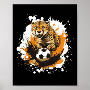 Poster Guepardo Jogando Futebol Animal Divertido
