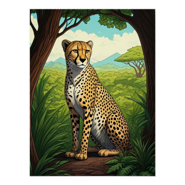 Póster Guepardo na Floresta Exuberante (Frente)