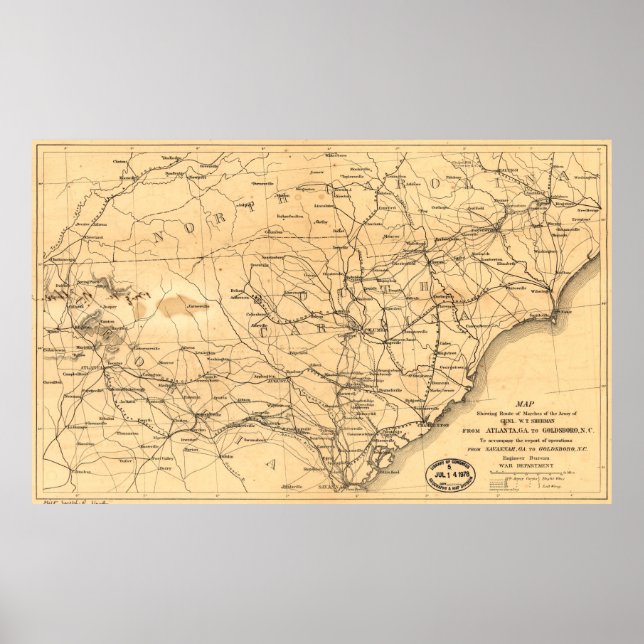Poster Guerra Civil - Mapa Atlanta para Goldsboro (Frente)