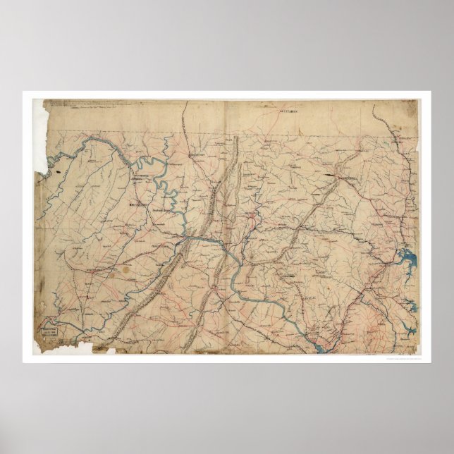 Póster Guerra Civil Topográfica de Washington DC em 1861 (Frente)