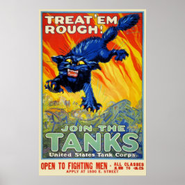 Póster Guerra Militar Vintage Recrutando com um Gato Selv