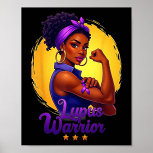 Poster Guerreira do Lúpus Mulher Afro Negra Usa Laço Roxo
