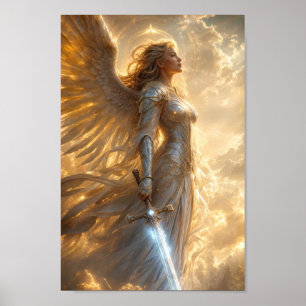 Poster Guerreiro Anjo Radiante em Pôster de Luz Dourada