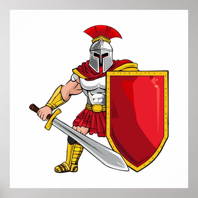 Poster Guerreiro antigo com espada e escudo no capacete (Frente)
