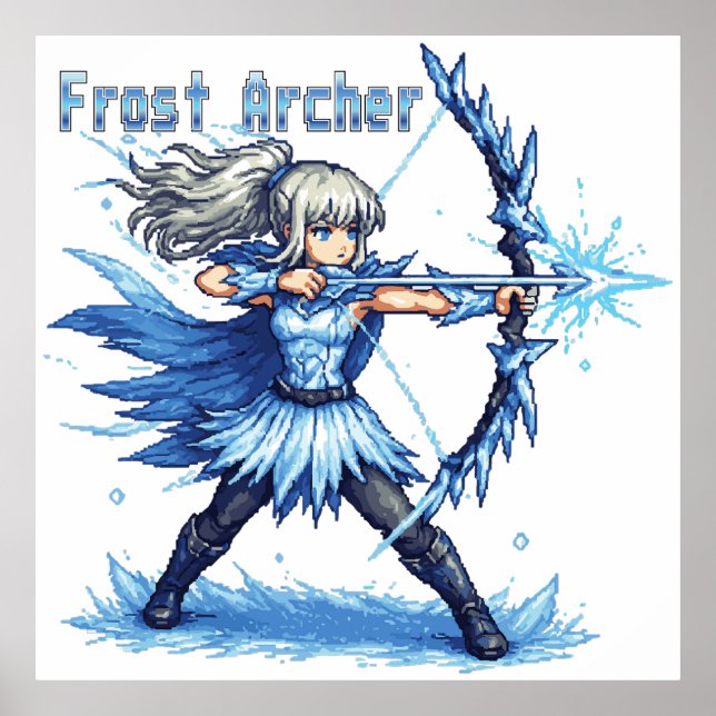 Poster Guerreiro Arqueiro Gelo Arte Pixel Retro (Frente)