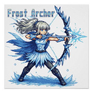 Póster Guerreiro Arqueiro Gelo Arte Pixel Retro