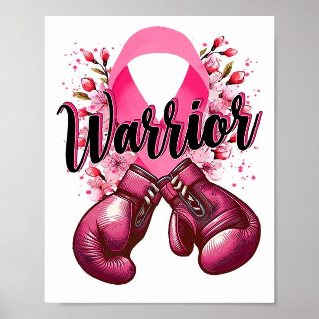 Poster Guerreiro Boxando Luvas Rosa Fita Fita Cancer Aw (Frente)