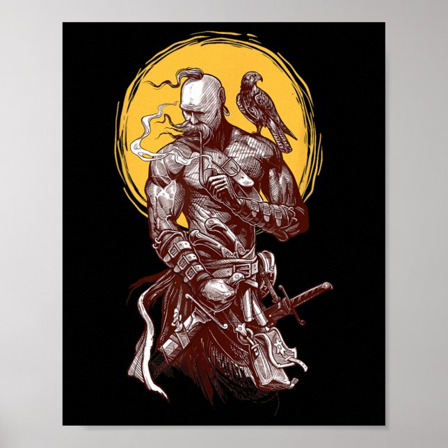 Poster Guerreiro Cossaco Ucraniano Empunhando Espada Luta (Frente)