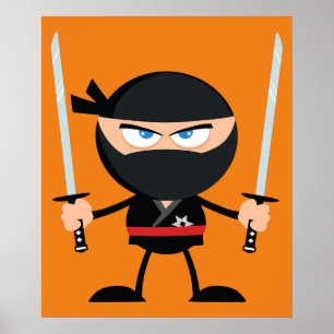 Poster Guerreiro de Ninja dos desenhos animados com dois
